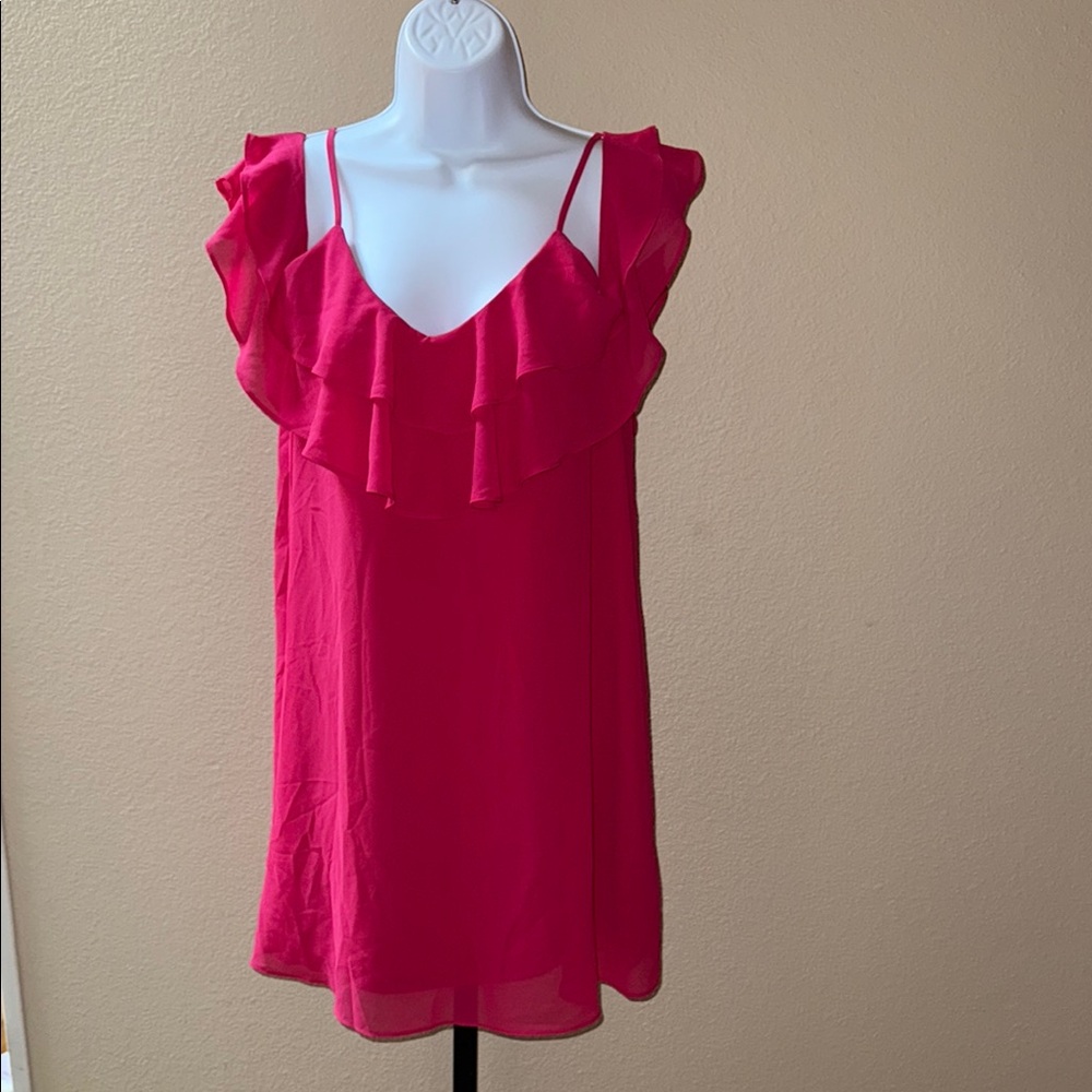 Lulu's Women’s Hot Pink Ruffled Cold Shoulder Sleeveless Mini Dress Size XL